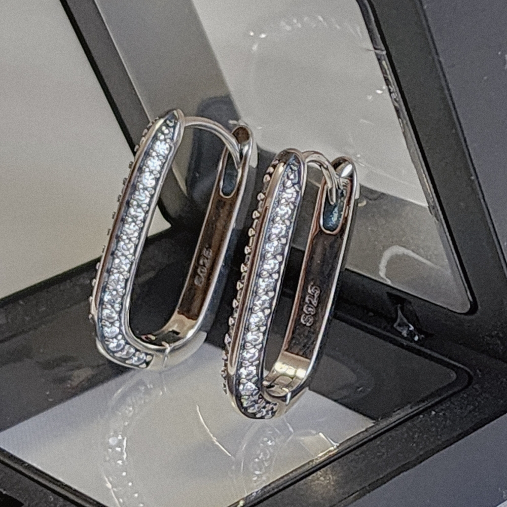 925 Stamped Sterling Silver CZ Hoop Earrings
